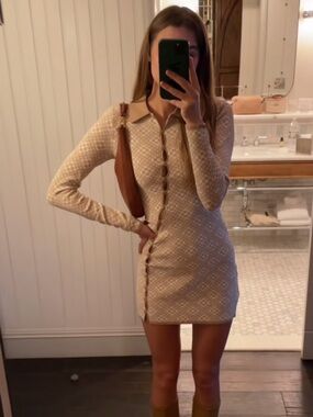 Hansen & Gretel cream mini dress with beige and white geometric pattern, size XS